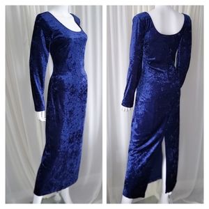Blue Velvet • Long Vintage Dress • Sleeve Top • Slit Skirt